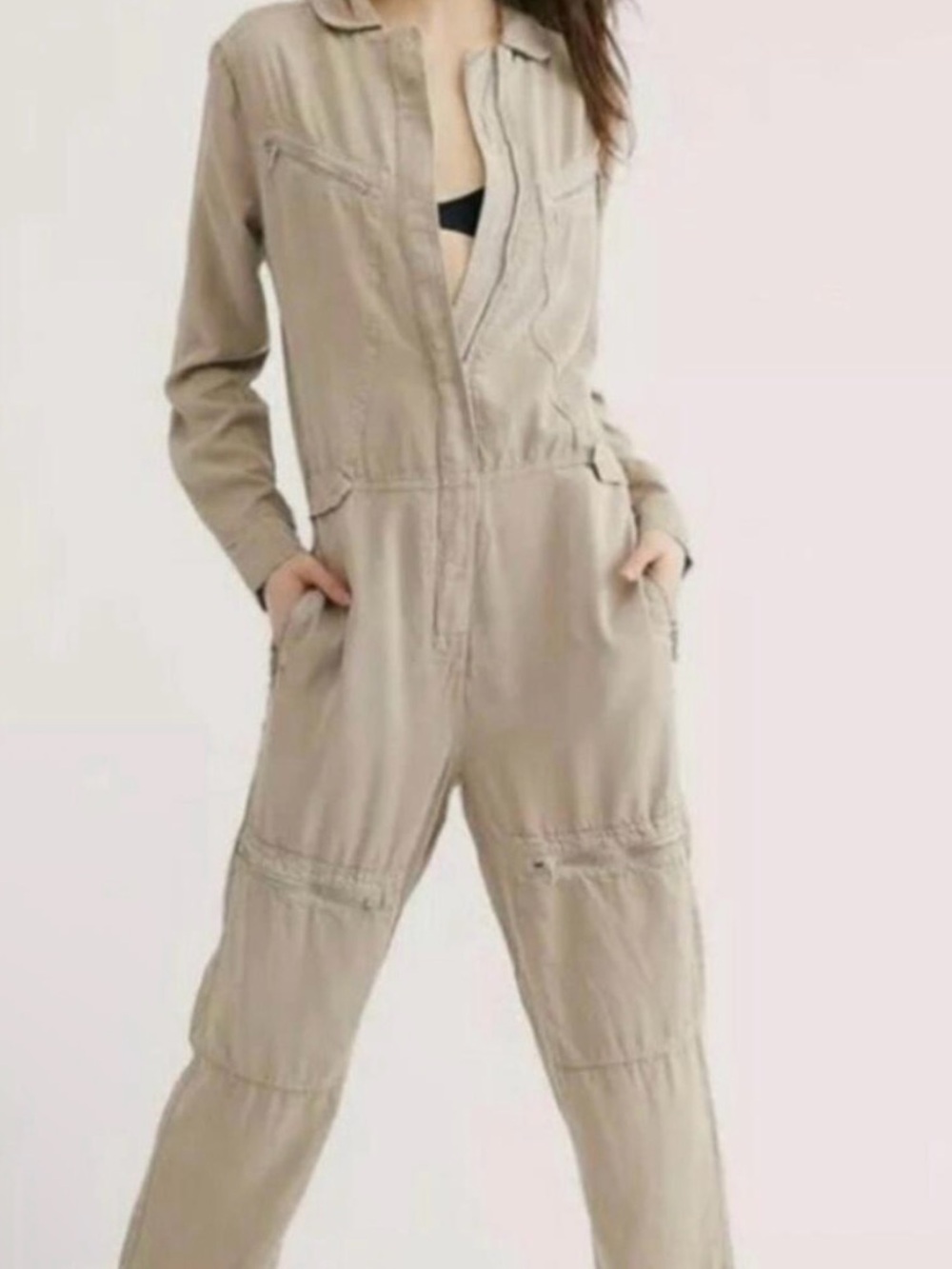 Etienne Marcel Lyocell Aviator Jumpsuit In Beige